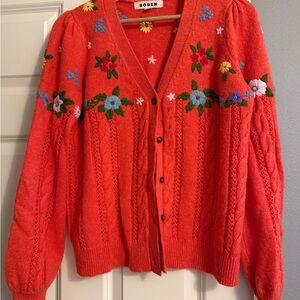 Boden Women's Bright floral Cardigan in Firecracker
